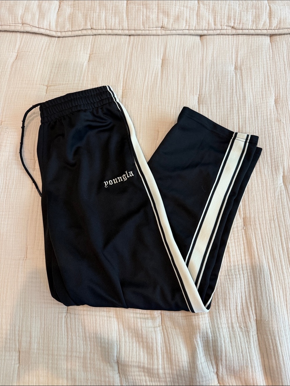 YoungLA Black Sweatpants with White Side Stripes
